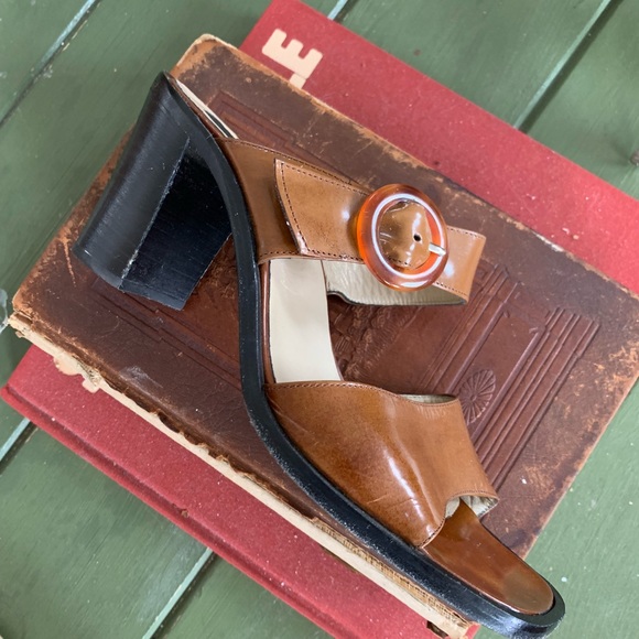 Vintage Shoes - Vintage Italian brown leather chunky heel sandals